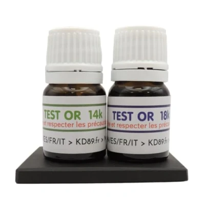 Afbeelding van KD89 Goudtestreagens, 14 18 karaat, natuurlijke toetssteen en meertalige handleiding, expertise voor sieraden, munten, edelstenen, 2,5 ml