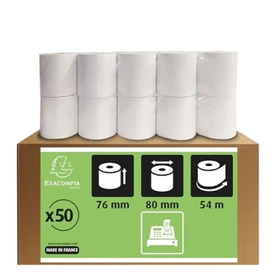 Afbeelding van Exacompta Art. Nr. 7680120V karton met 50 spoelen voor kassabon 76x80mm 1 vouw extra wit 60g / m² bereik (+ of 2m): 55 m
