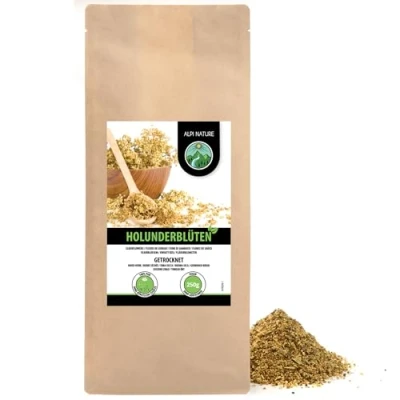 Afbeelding van Infusie van vlierbloesem (250 g), zacht gedroogde vlierbloesemthee, ingewreven vlierbloesem, 100% zuiver en natuurlijk voor de bereiding vlierbessenthee