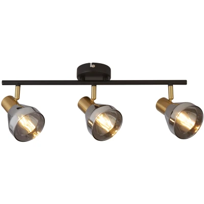 Afbeelding van Searchlight Westminster Opbouwspot 3L 59 X 19 20 Cm Zwart, Satijn Messing En Gerookt Glas