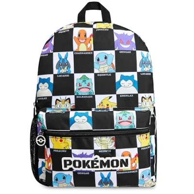 Afbeelding van Pokémon Kinderrugzak met waterflesvak voor school, sport, reizen, anime cadeaus, Zwart/Wit