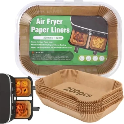 Afbeelding van Toaren 200 vellen bakpapier voor heteluchtfriteuse, 22 x 14 cm, rechthoekig, anti aanbaklaag, ninja, compatibel met Ninja AF300EU, AF400EU, Princess, andere accessoires