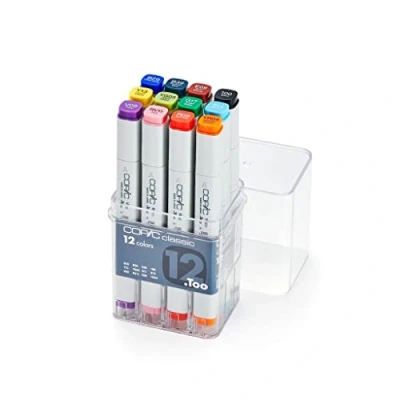 Afbeelding van COPIC Klassieke set &quot;12 kleuren&quot;, 12 delige in acrylstandaard, Twin Marker met middelgrote punt en fijne