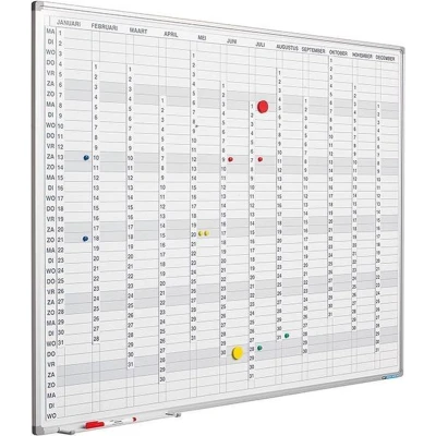 Afbeelding van Planbord Softline profiel 8mm, Verticaal jaar, Jaarplanner Engelse Uitvoering 60x90 cm incl. maand /dagen /cijferstroken