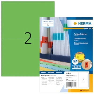 Afbeelding van Etiketten A4 gr�n 199,6x143,5mm Papier matt 1400 St.