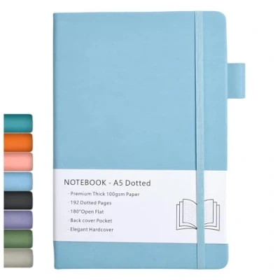 Afbeelding van A5 stippenraster dagboek, gestippeld, met 100 g/m² zwaar papier, hoge kwaliteit, geveerd, binnenvak, elastische kunstleren omslag, 192 pagina&#039;s, 14,5 x 21,3 cm (blauw)