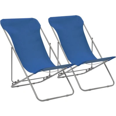 Afbeelding van Strandstoelen inklapbaar 2 st staal en oxford stof blauw