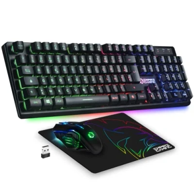 Image de Empire Gaming Armor RF800 Pack Clavier Souris sans Fil Wireless AZERTY (FR Layout) RGB avec Tapis de 2.4G 4800 DPI PC PS4 PS5 Xbox One/Series Mac