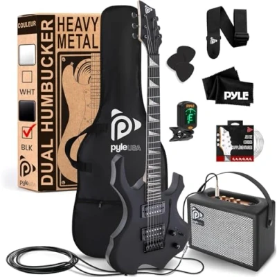 Afbeelding van Pyle Elektrische Gitaar Gitaarset met Versterker Volledige Maat Instrument Oefenversterker &amp; Accessoires Zwart Matte