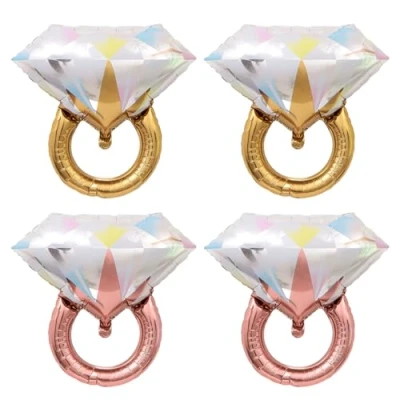 Afbeelding van 4 stuks ballonnen in de vorm van een diamanten ring, romantische decoratie voor bruiloft, verloving, feest, folieballonnen