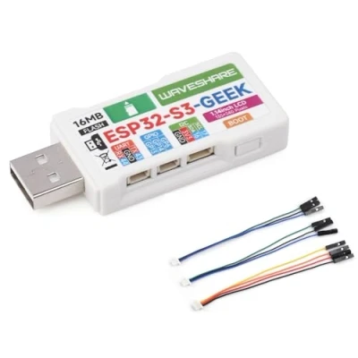 Afbeelding van Waveshare ESP32 GEEK mini ontwikkelingskaart gebaseerd op S3R2 controllerchip, met 1,14 inch 65K kleuren LCD scherm, ondersteunt 2,4 GHz wifi en BLE 5, USB A, I2C, UART poort, header