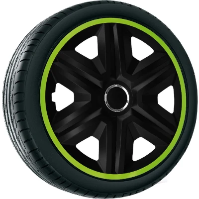 Afbeelding van NRM wieldoppen 14&quot; set van 4 stuks Zwart met groen