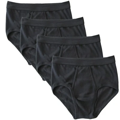 Afbeelding van HERMKO 3240 Set van 4 herenslips met fijne ribopening 100% biologisch katoen, wasbaar op 60 C, vele kleuren, zwart.