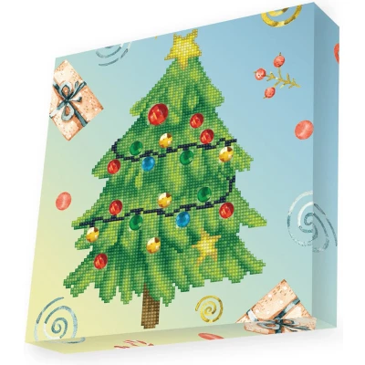 Afbeelding van Knutselpakket met Ronde Steentjes, DOTZ voor Volwassenen, Hobbypakket Kinderen Vanaf 8 Jaar DBX.049 BOX Diamond Dotting kit 28x28cm Merry Christmas Tree