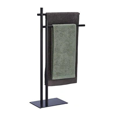 Afbeelding van Relaxdays handdoekrek staand zwart handdoekenhouder 2 stangen handdoekenrek