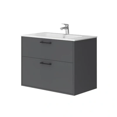 Afbeelding van Vicco Badkamermeubelset Lanco, Antraciet, 80 x 61.5 cm met wastafel