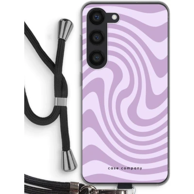 Afbeelding van Case Company® hoesje met Koord geschikt voor Samsung Galaxy S23 Swirl Paars Telefoonhoesje Zwart Bescherming aan alle Kanten en Over de Schermrand