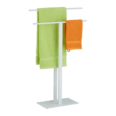 Afbeelding van Relaxdays Handdoekenrek 2 armen metaal wit 82 x 50 19 cm
