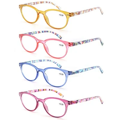 Image de MODFANS Lot de 3 Lunettes Lecture Femmes,Lunettes Vue Branches a Ressort,Leger Comfort Vision Nette,Lunettes Loupe Ronde Style Fashion, 4 Courleurs Melangees, +2.25