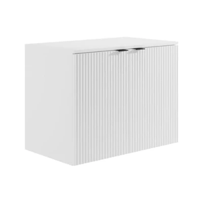 Afbeelding van Vente unique Zwevend, geribbeld wastafelmeubel met legplank Wit 80 cm PARMIZA