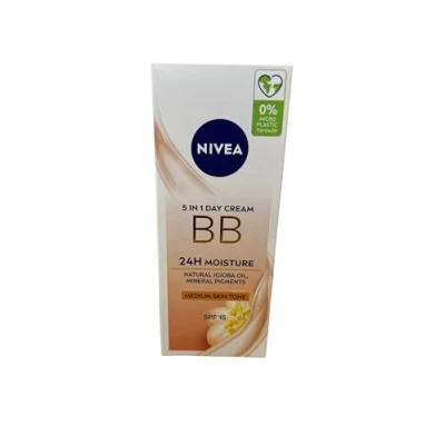 Afbeelding van Nivea BB 5 in 1 dagcrème, 24 uur vocht (50 ml), crème voor middelgrote tot donkere huid met SPF 15, dagcrème biologische jojoba olie en make up pigmenten