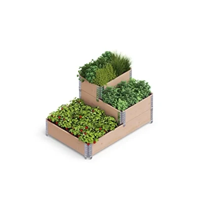 Afbeelding van Upyard Stepped bed Modern verhoogd van pallets Modulair bloembed met meerdere niveaus natuurlijk hout voor tuin en terras, bruin, 120 x 80 58,5 cm