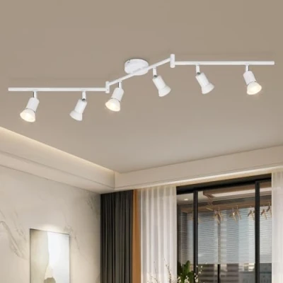 Afbeelding van Dehobo Led plafondlamp, GU10, 6 spots, led, plafondverlichting, Orientabl, modern, wit, voor hal, woonkamer, eetkamer, keuken, zonder lamp