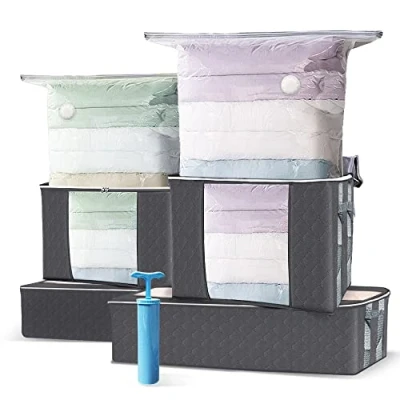 Afbeelding van Grote vacuüm opbergtas met pomp, 4 vacuümzakken, stuks handvat en opbergtas, for kleding, dekbedden, beddengoed