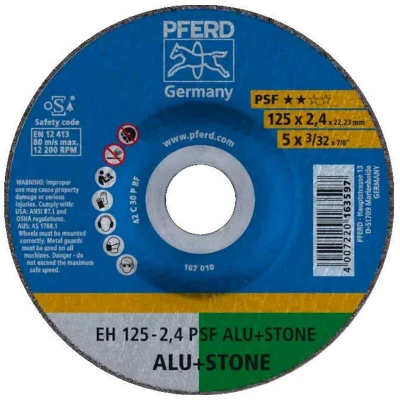 Afbeelding van PFERD EH 125 2,4 PSF ALU+STONE 61820222 Doorslijpschijf gebogen mm 25 stuk(s) Aluminium, Non ferrometaal, Titanium, Titaniumlegering, Gietijzer, Duroplast,