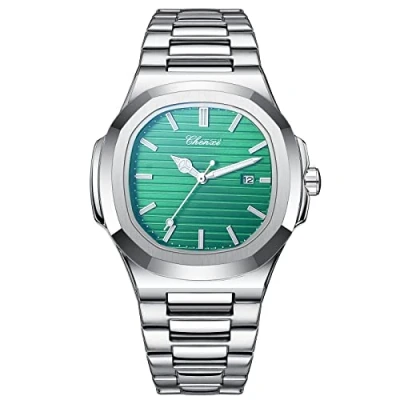 Afbeelding van JewelryWe Kwartshorloge voor heren, dameshorloge, vierkante ruitbehuizing, modieus, lichtbalkladder, lichtgevende wijzers, stevige roestvrijstalen armband, Groen, Armband