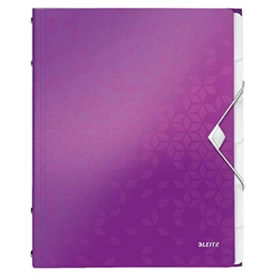 Image de Leitz ordnungsmappe wow, din a4, pp, 6 fcher, violett laminierte oberflche, oberflchenstruktur mit 3d prgung, 3 schutzklappe