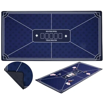 Afbeelding van Engelhart 320993 Blauwe pokermat Antislip speeloppervlak 120 cm x 60 Dikte: 3 mm Bedrukt tafelkleed van polyester en rubber Casino Spel Accessoires