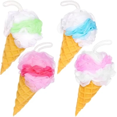 Afbeelding van BRUBAKER Set van 4 Badspons Douche Spons Wafel Ice Zeep 45 g Badbal voor Kinderen en Volwassenen Zachte Scrubbende Ijswasspons incl. Geschenkverpakking Kleurrijk