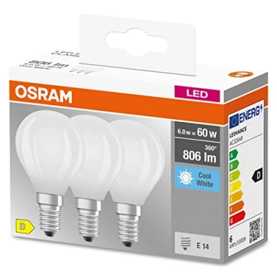 Image de OSRAM Lampe à filaments Star, E14 base, verre dépoli,Blanc froid (4000K), 806 Lumen, Remplacement de la traditionnelle 60W Ampoules 3 Pack