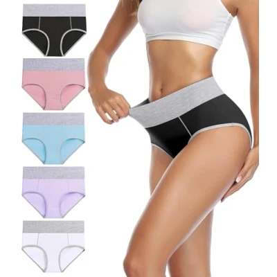 Afbeelding van Wirarpa Onderbroek voor Dames, Slip met Hoge Taille, Katoen, Onderbroeken, 5 stuks, meerkleurig D, XXL, multi, XXL
