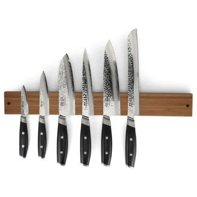 Afbeelding van Yaxell Tsuchimon Messenset 7 delig Magnetische Messenstrip Walnoot met 6 Messen 3 Lagen Da...