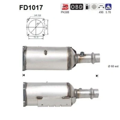 Afbeelding van Roetfilter, uitlaatinstallatie AS FD1017, voor o.a. PEUGEOT