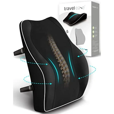 Afbeelding van TRAVEL EASE Ergonomisch Lendensteun Kussen, Rugleuning van Traagschuim voor Autostoel, Bureaustoel, Gamestoel, met Antistatische Hoes en Dubbele Verstelbare Banden, Zwart