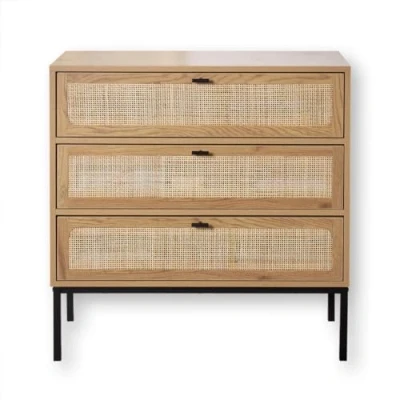 Afbeelding van CALICOSY Ladekast met 3 Lades en Rotan Front L80 x P39 cm JAYA