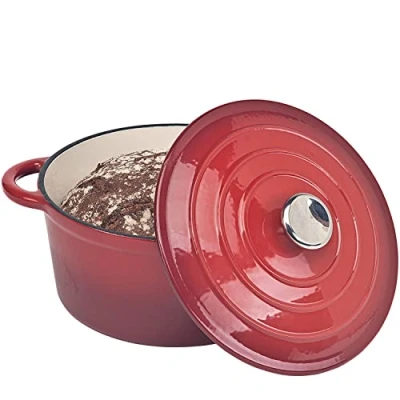 Afbeelding van Chefarone Gietijzeren Pan 3.5L Braadpan Inclusief Deksel Geschikt voor Alle Warmtebronnen Ø27cm Geëmailleerd Rood Hittebestendig tot 300C Cadeautje Haar