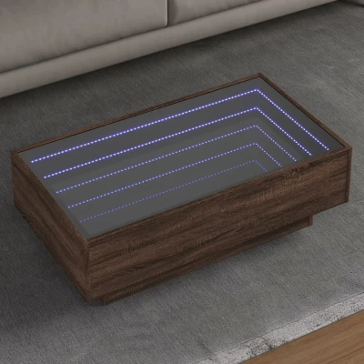 Afbeelding van Salontafel met LED 90x50x30 cm bewerkt hout bruin eikenkleurig