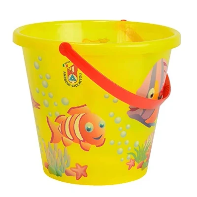 Afbeelding van Simba 107106525 zandemmer voor speelgoed, transparant, 4 kleuren, motief: vissen, hoogte 17 cm, diameter 20 meerkleurig