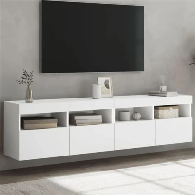 Afbeelding van vidaXL Tv wandmeubels met LED verlichting 2 st 80x30x40 cm wit