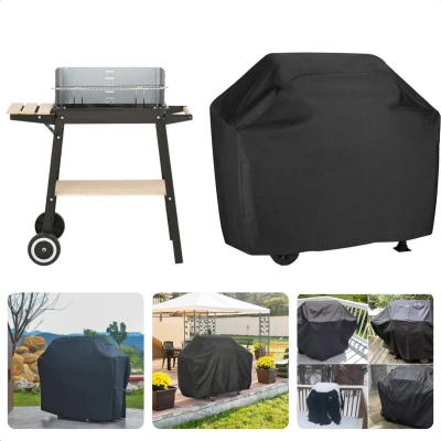Afbeelding van Cheqo® Afdekhoes voor Rechthoekige Barbecue BBQ Hoes Barbecuehoes 95x50x75cm Zwart Polyester Incl. Opbergzak met Rits