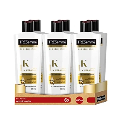 Afbeelding van TRESemmé Gladde conditioner met keratine voor kroeshaar of beschadigd haar marulaolie en keratine, verpakking van 6 x 400 ml