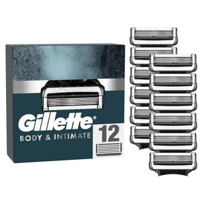 Afbeelding van Gillette Body &amp; Intimate 12 reservemesjes met verbeterde glijband voor zacht en eenvoudig gebruik, dermatologisch getest