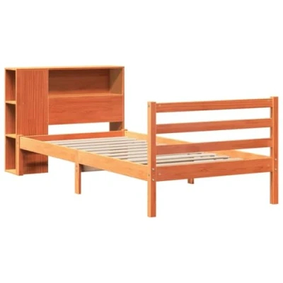 Afbeelding van vidaXL Bed met boekenkast zonder matras massief hout wasbruin 75x190cm