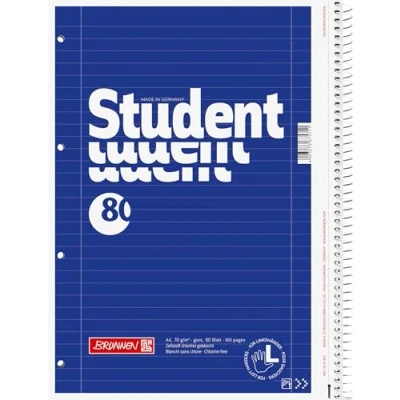 Image de Brunnen 1067907 Bloc notes ligné pour gaucher A4 70 g/m² 80 feuilles avec spirale droite Format