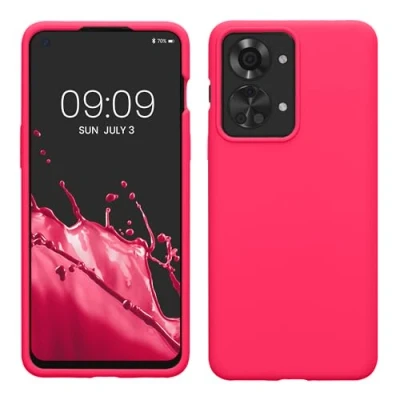 Afbeelding van kwmobile telefoonhoesje geschikt voor OnePlus Nord 2T 5G Hoesje met siliconen coating Smartphone case in neon roze
