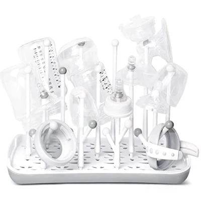 Afbeelding van Droogstandaard babyflessen, lekbak voor flessen, grijze zuigers, bekers en babyflessen accessoires, BPA vrij, grijs …
